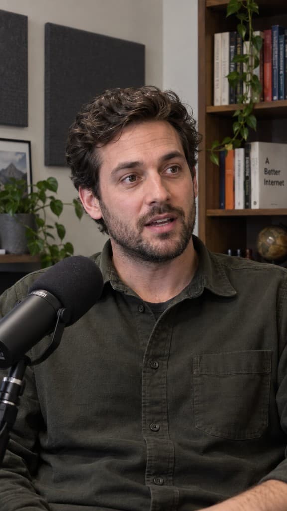 Podcast guest speaking into a microphone