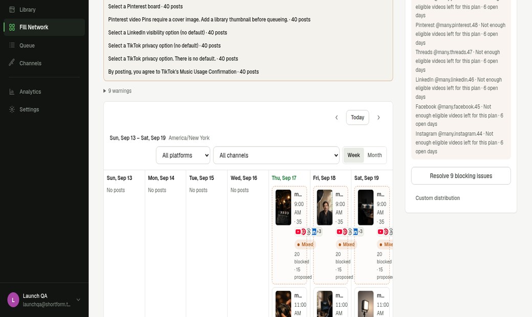 Existing scheduled posts beside newly proposed posts on a four-day horizon.